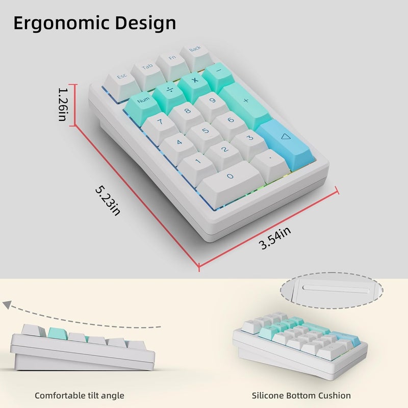 KEYCOOL K21 Mechanical Number Keypad Wireless Numeric Keyboard, Hot-swappable Bluetooth Numpad 5.0/2.4GHz, RGB Numerical Programmable Keyboard for Laptop Mac Win iOS Android - Image 3